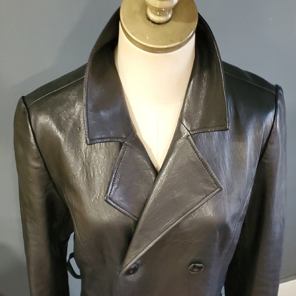 Frame Denim Black Lamb Leather Trench Coat - Picture 6 of 16